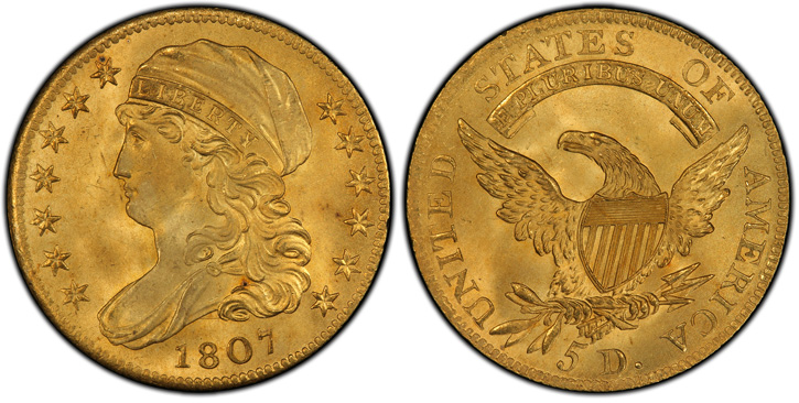 1807 Capped Bust Left Half Eagle. BD-8. MS-67+ (PCGS).